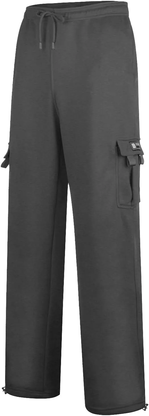 Mens Heavyweight Fleece Cargo Relaxed Fit Stretch Sweatpants Joggers with Pockets Fashion Sport Baggy Pants Trousers