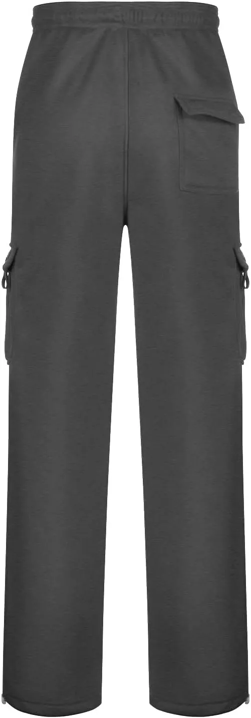 Mens Heavyweight Fleece Cargo Relaxed Fit Stretch Sweatpants Joggers with Pockets Fashion Sport Baggy Pants Trousers