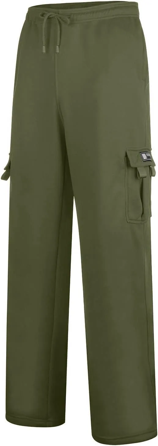 Mens Heavyweight Fleece Cargo Relaxed Fit Stretch Sweatpants Joggers with Pockets Fashion Sport Baggy Pants Trousers