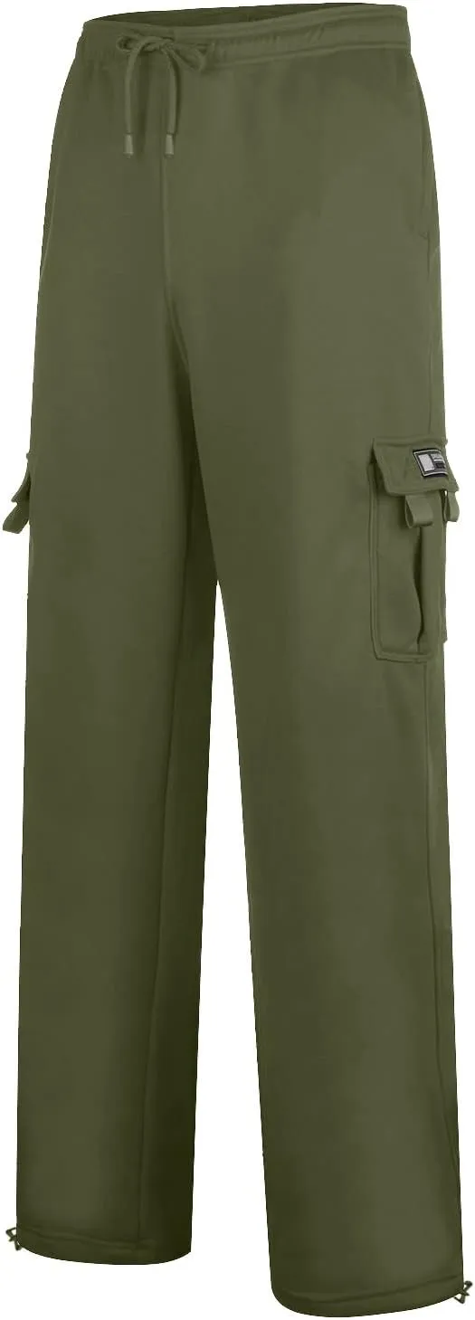 Mens Heavyweight Fleece Cargo Relaxed Fit Stretch Sweatpants Joggers with Pockets Fashion Sport Baggy Pants Trousers