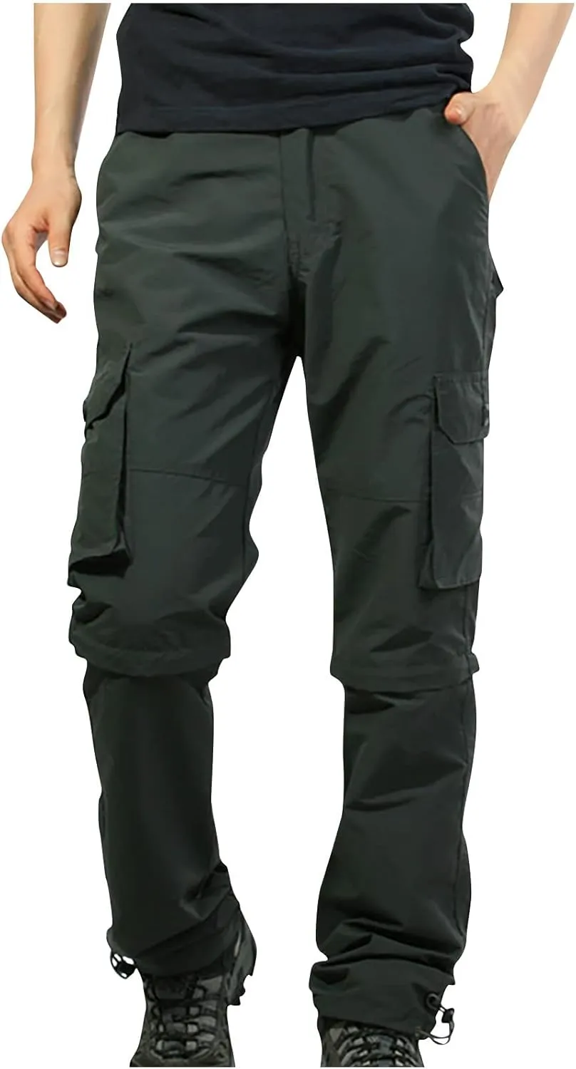 Mens Hiking Cargo Pants Convertible Zip Off Shorts Fishing Safari Pants Outdoor Travel Trousers with Multi Pockets