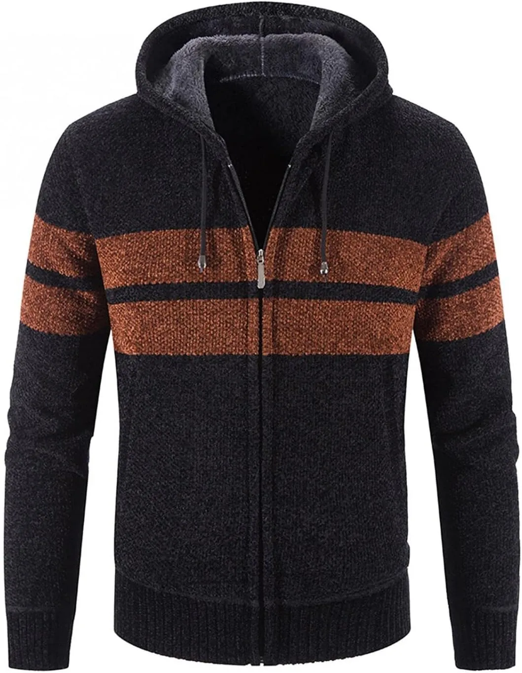 Mens Hoodies,Men's Open Front Cardigan Sweater Full Zip Up Plaid Printed Hooded Knitted Sweatshirt Jacket Winter Coats