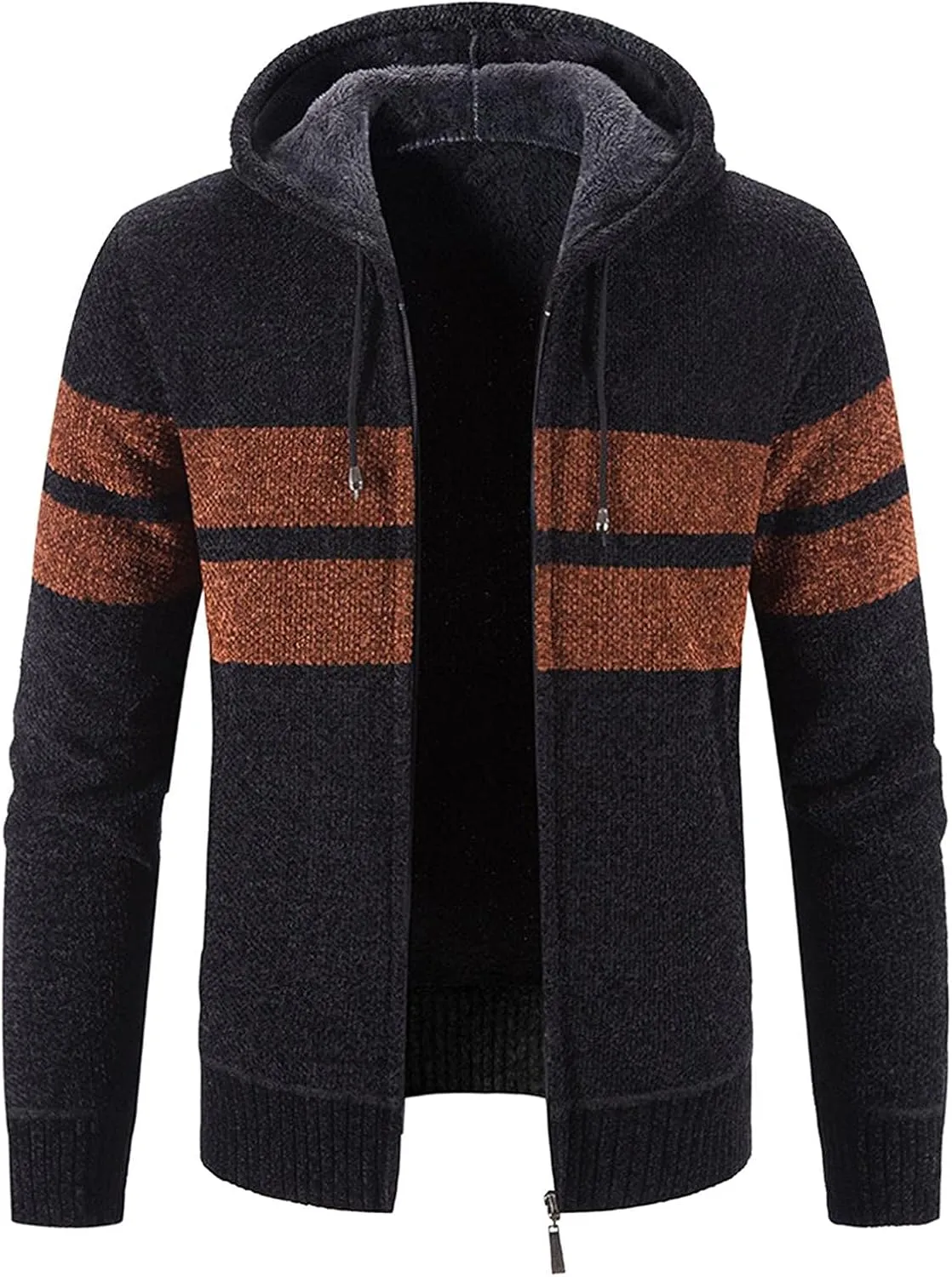 Mens Hoodies,Men's Open Front Cardigan Sweater Full Zip Up Plaid Printed Hooded Knitted Sweatshirt Jacket Winter Coats