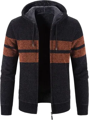 Mens Hoodies,Men's Open Front Cardigan Sweater Full Zip Up Plaid Printed Hooded Knitted Sweatshirt Jacket Winter Coats