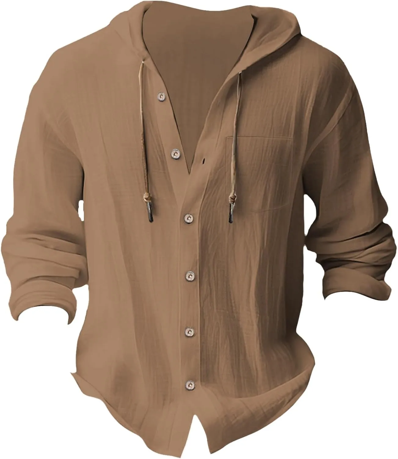 Mens Linen Button Down Shirts Casual Long Sleeve Roll-Up V Neck Hooded Summer Casual Hawaiian Beach Tops
