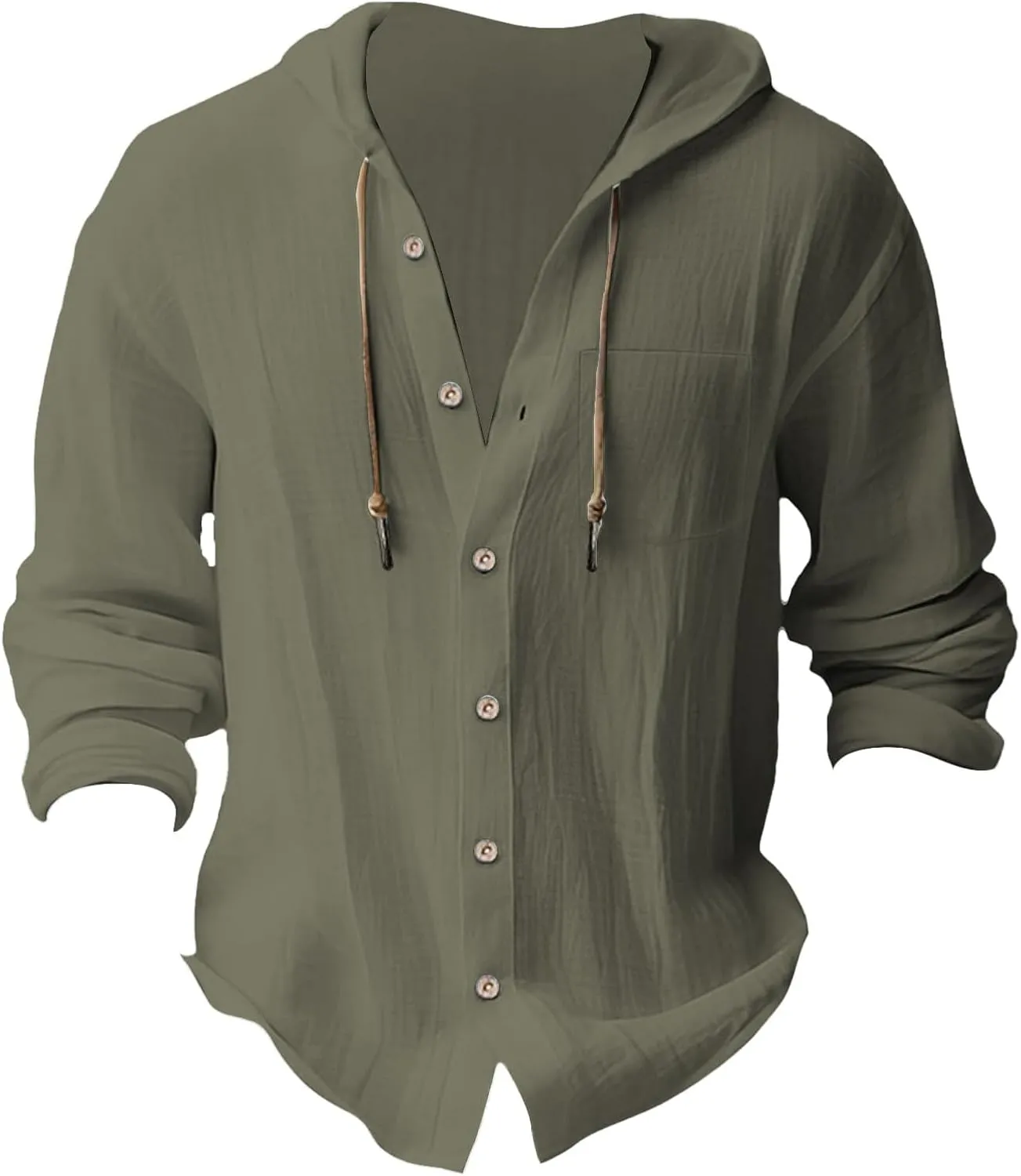 Mens Linen Button Down Shirts Casual Long Sleeve Roll-Up V Neck Hooded Summer Casual Hawaiian Beach Tops