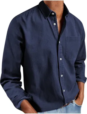 Men's Long Sleeve Button Down Shirts Casual Untucked Dress Shirt Beach Wedding Shirt Fall Spring Casual Tops Tees