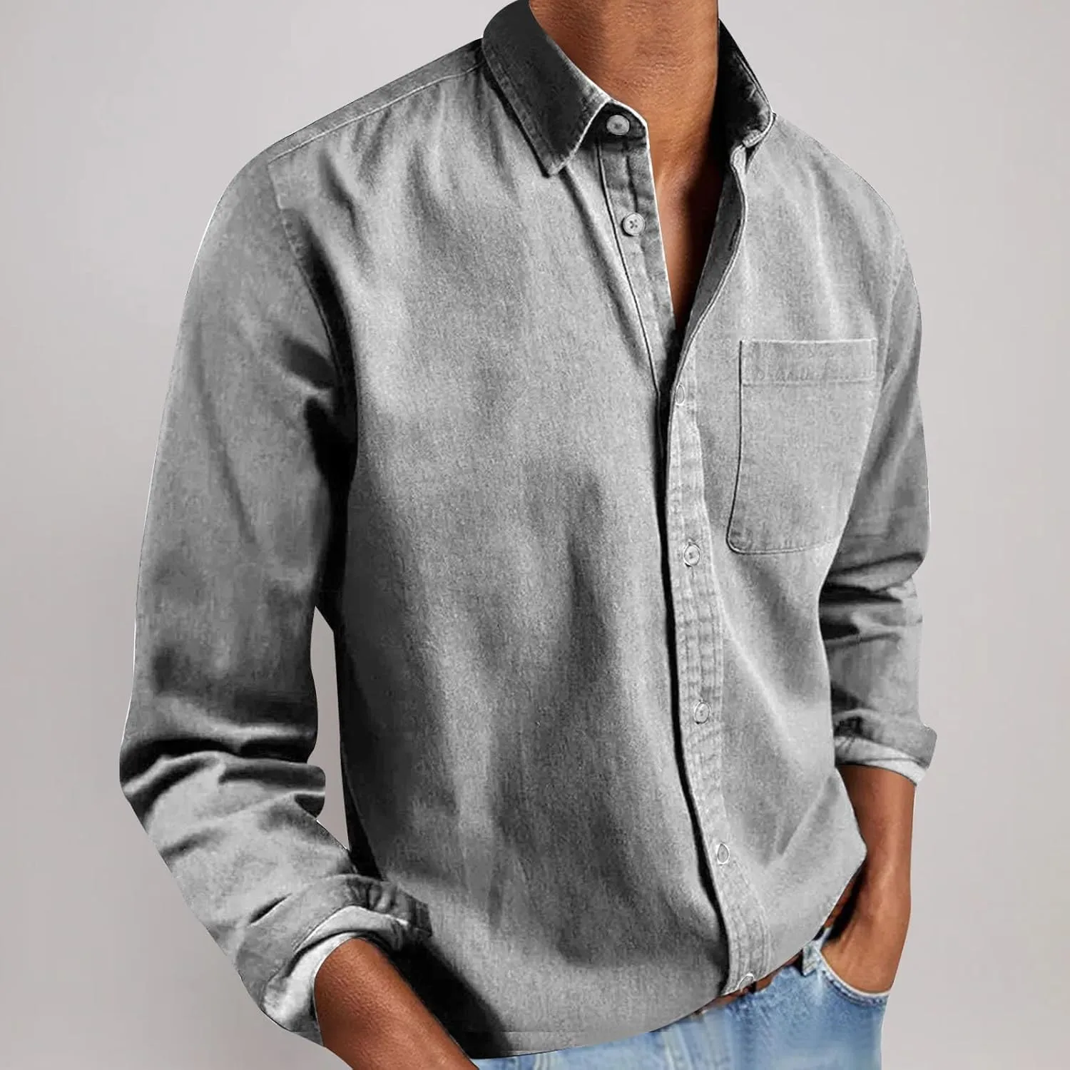 Men's Long Sleeve Button Down Shirts Casual Untucked Dress Shirt Beach Wedding Shirt Fall Spring Casual Tops Tees