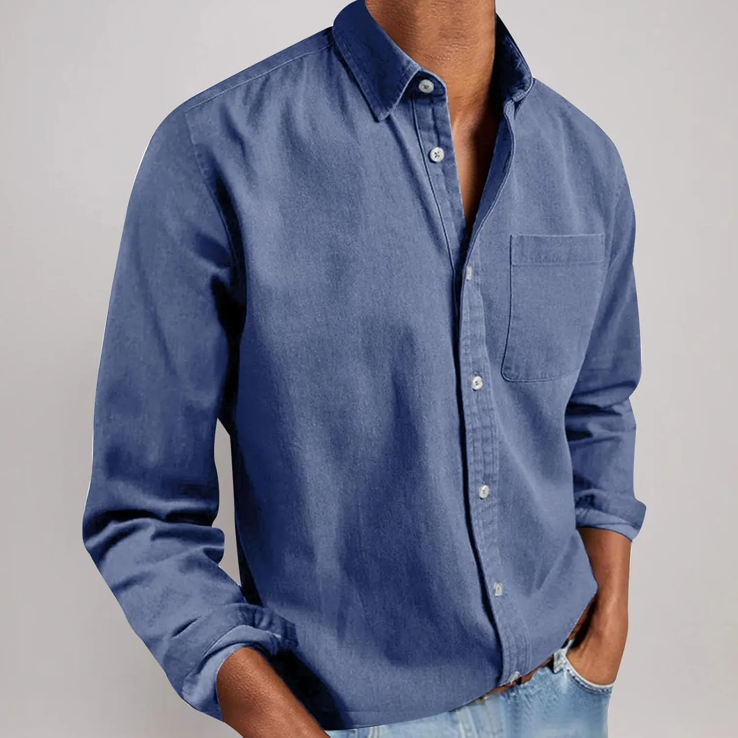 Men's Long Sleeve Button Down Shirts Casual Untucked Dress Shirt Beach Wedding Shirt Fall Spring Casual Tops Tees