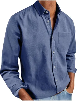 Men's Long Sleeve Button Down Shirts Casual Untucked Dress Shirt Beach Wedding Shirt Fall Spring Casual Tops Tees