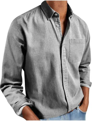 Men's Long Sleeve Button Down Shirts Casual Untucked Dress Shirt Beach Wedding Shirt Fall Spring Casual Tops Tees