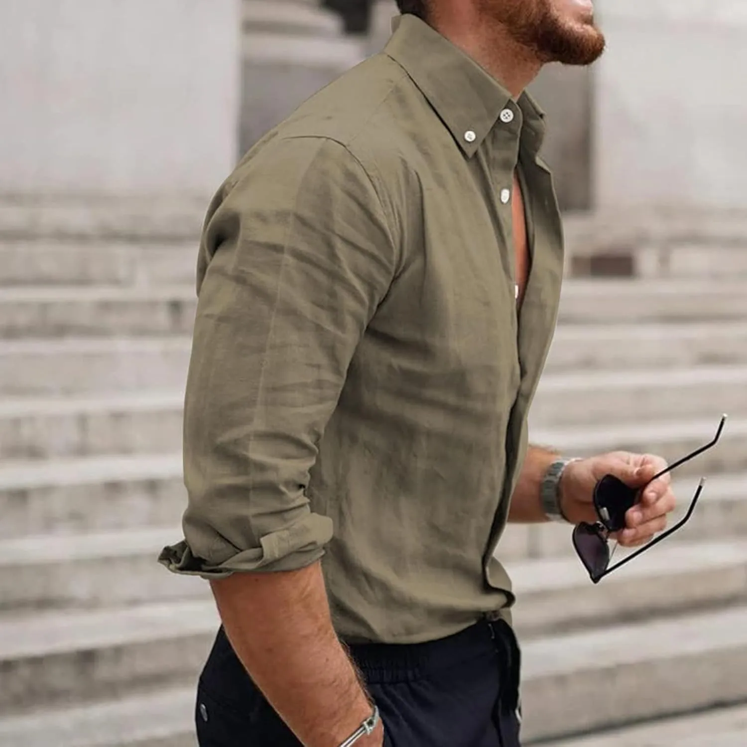 Mens Long Sleeve Dress Shirts Business Casual Button Down Regular Fit Vacation Beach Wedding Shirts with Pocket