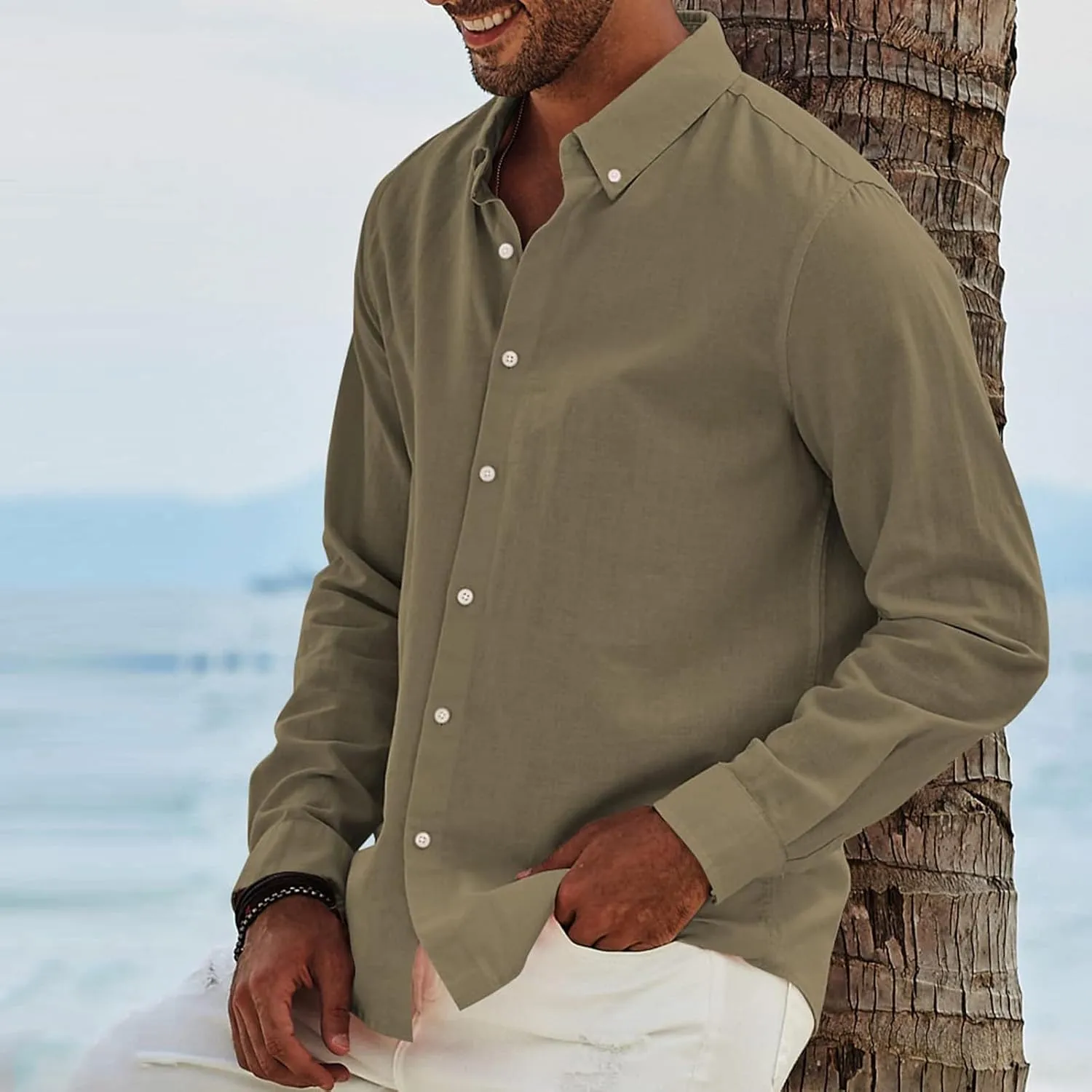 Mens Long Sleeve Dress Shirts Business Casual Button Down Regular Fit Vacation Beach Wedding Shirts with Pocket