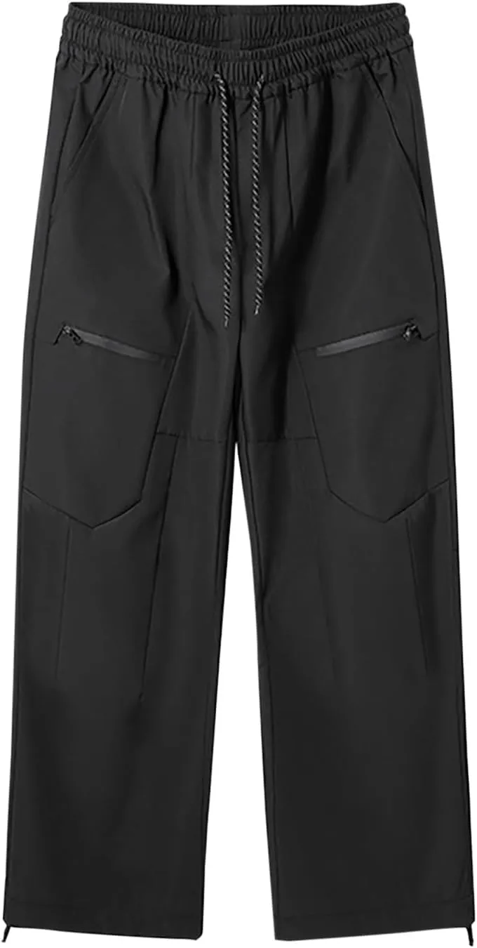 Men's Outdoor Cargo Pants Casual Drawstring Hiking Pants Waterproof Work Trousers with Zipper Pockets