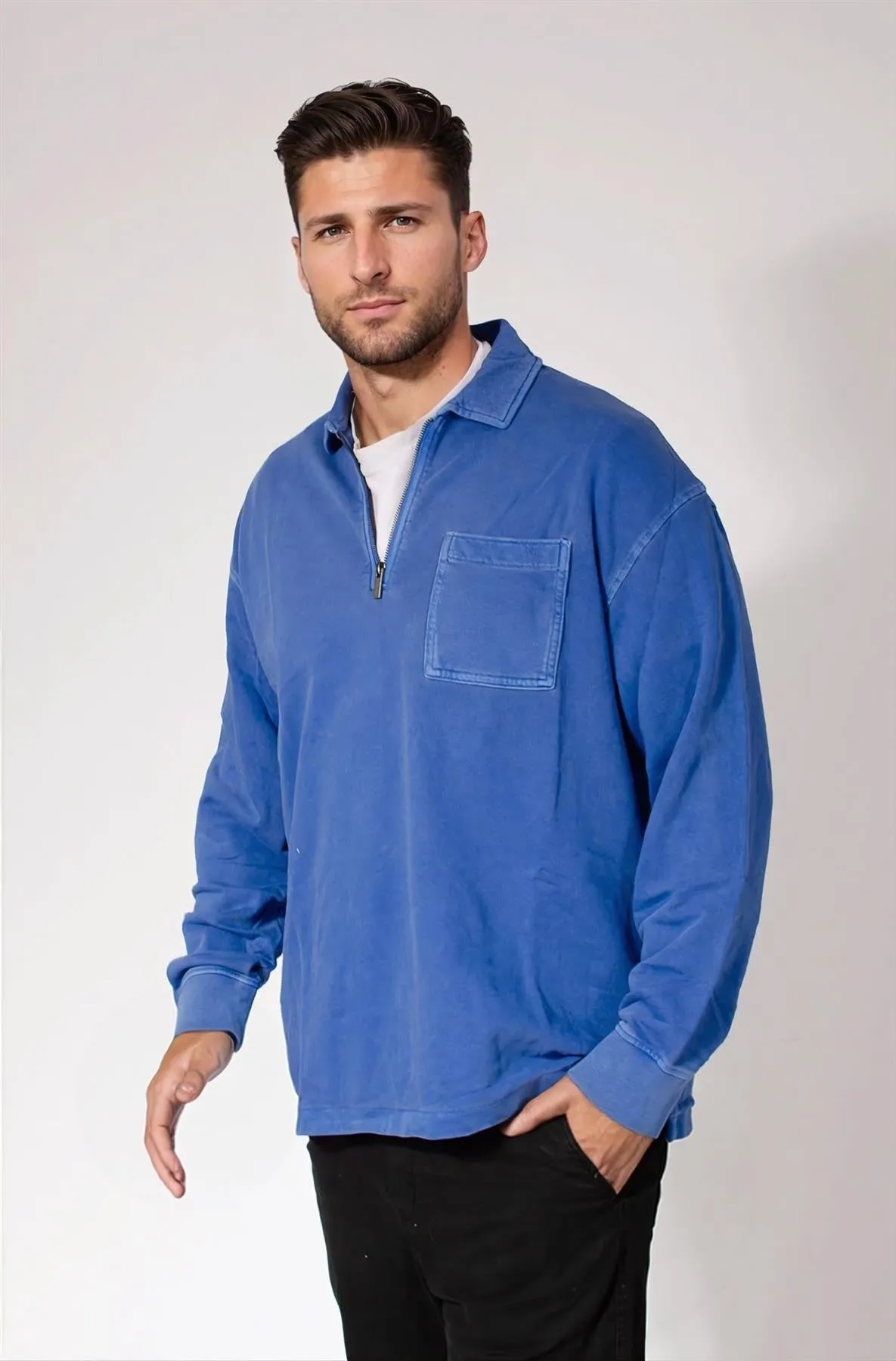 Mens Oversized Zip Neck Casual Top