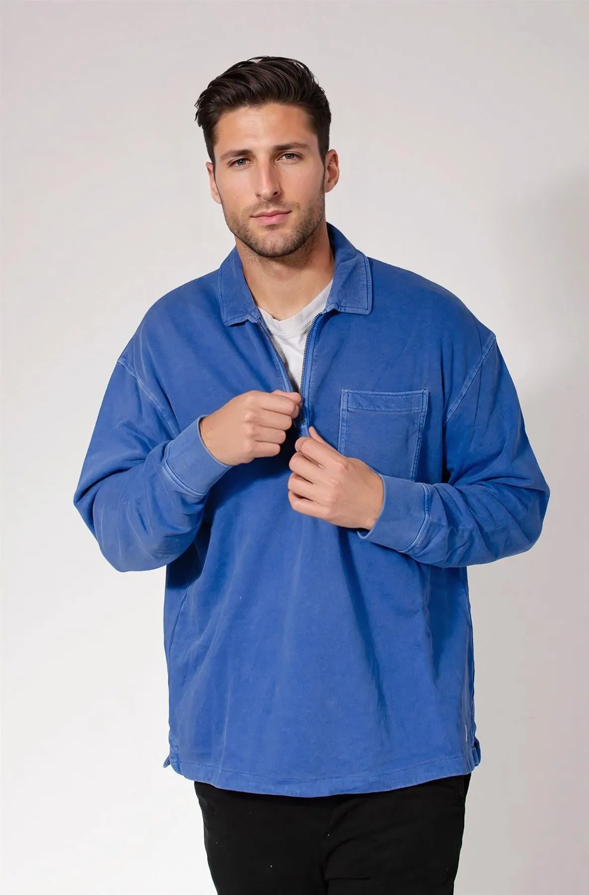 Mens Oversized Zip Neck Casual Top