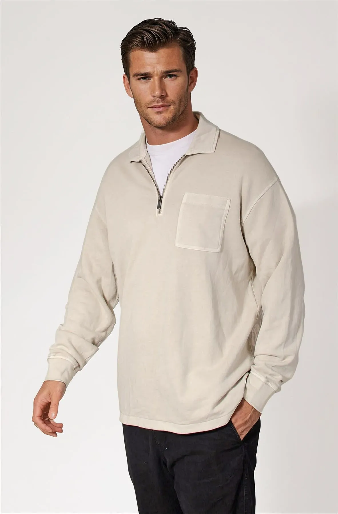 Mens Oversized Zip Neck Casual Top