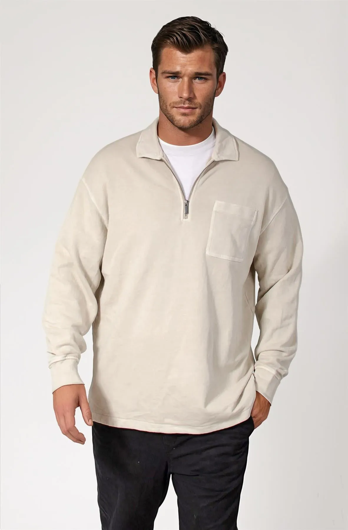 Mens Oversized Zip Neck Casual Top