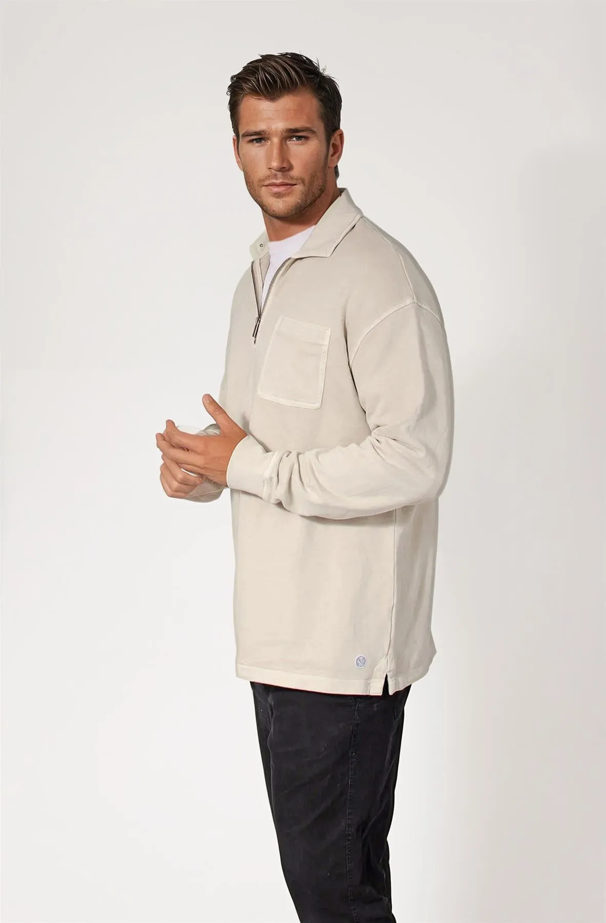 Mens Oversized Zip Neck Casual Top