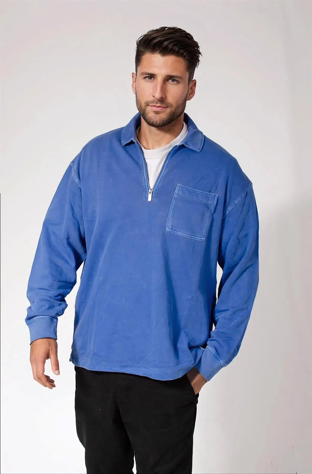 Mens Oversized Zip Neck Casual Top