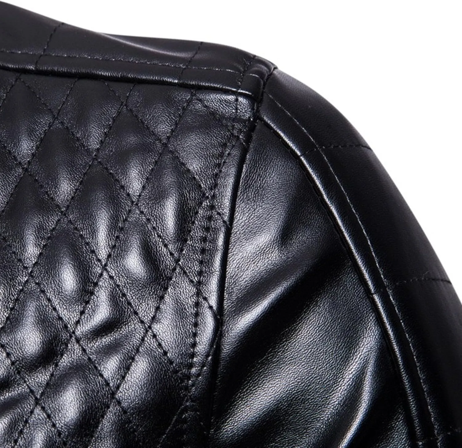 Men's Pocket Leather Jacket Stand Collar Motorcycle Leathers Coat Zip-Up Biker Bomber Jackets