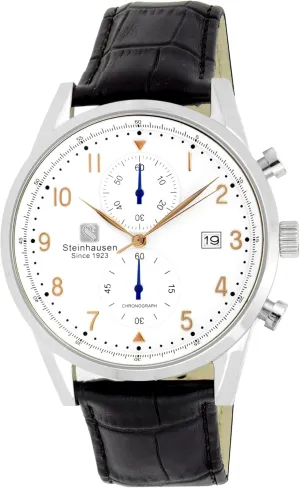 Men's S0918 Lugano Chronograph Stainless Steel and Black Leather Dress Watch