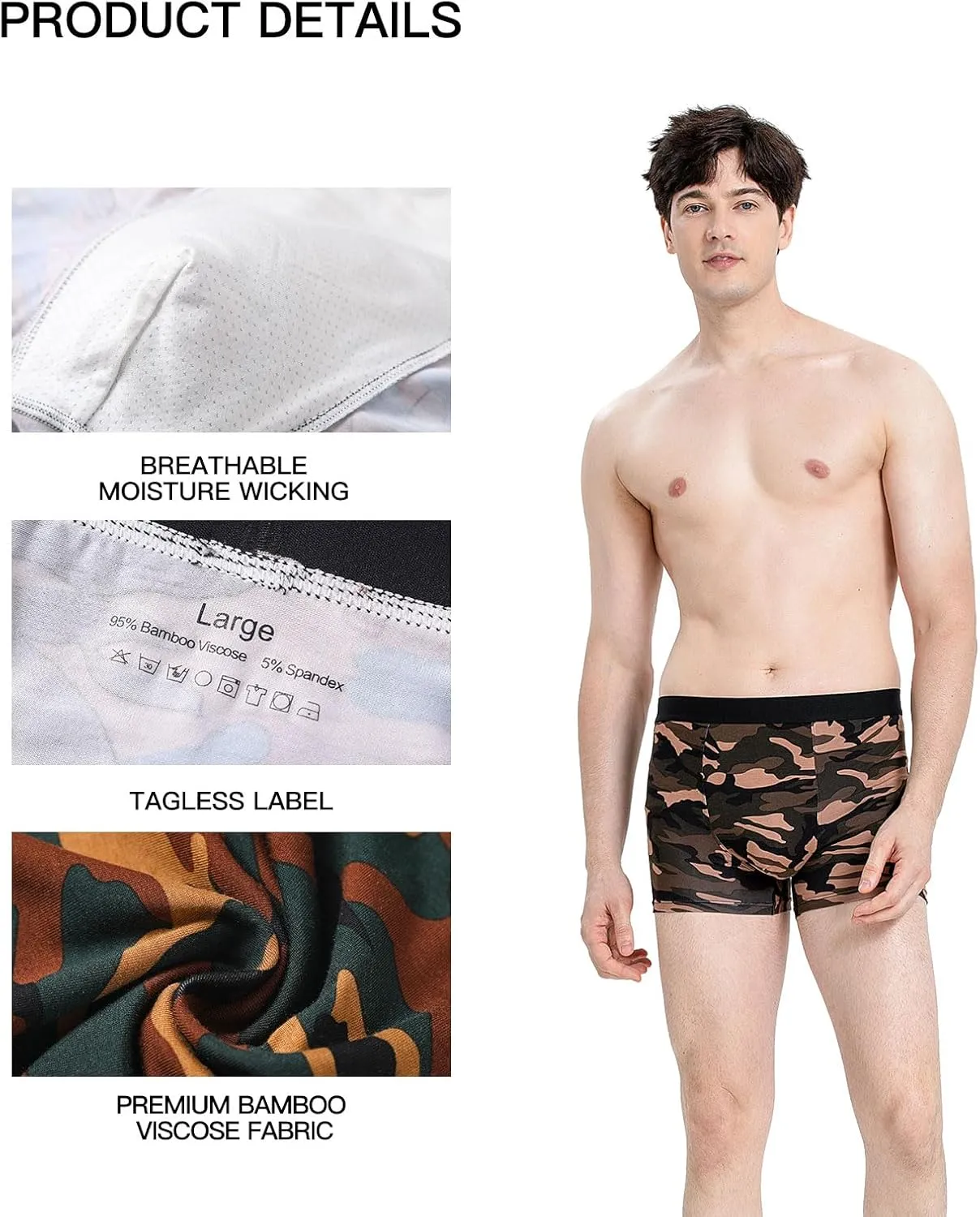 Men's Underwear Boxer Briefs Bamboo Viscose Trunks Soft Comfortable Multipack