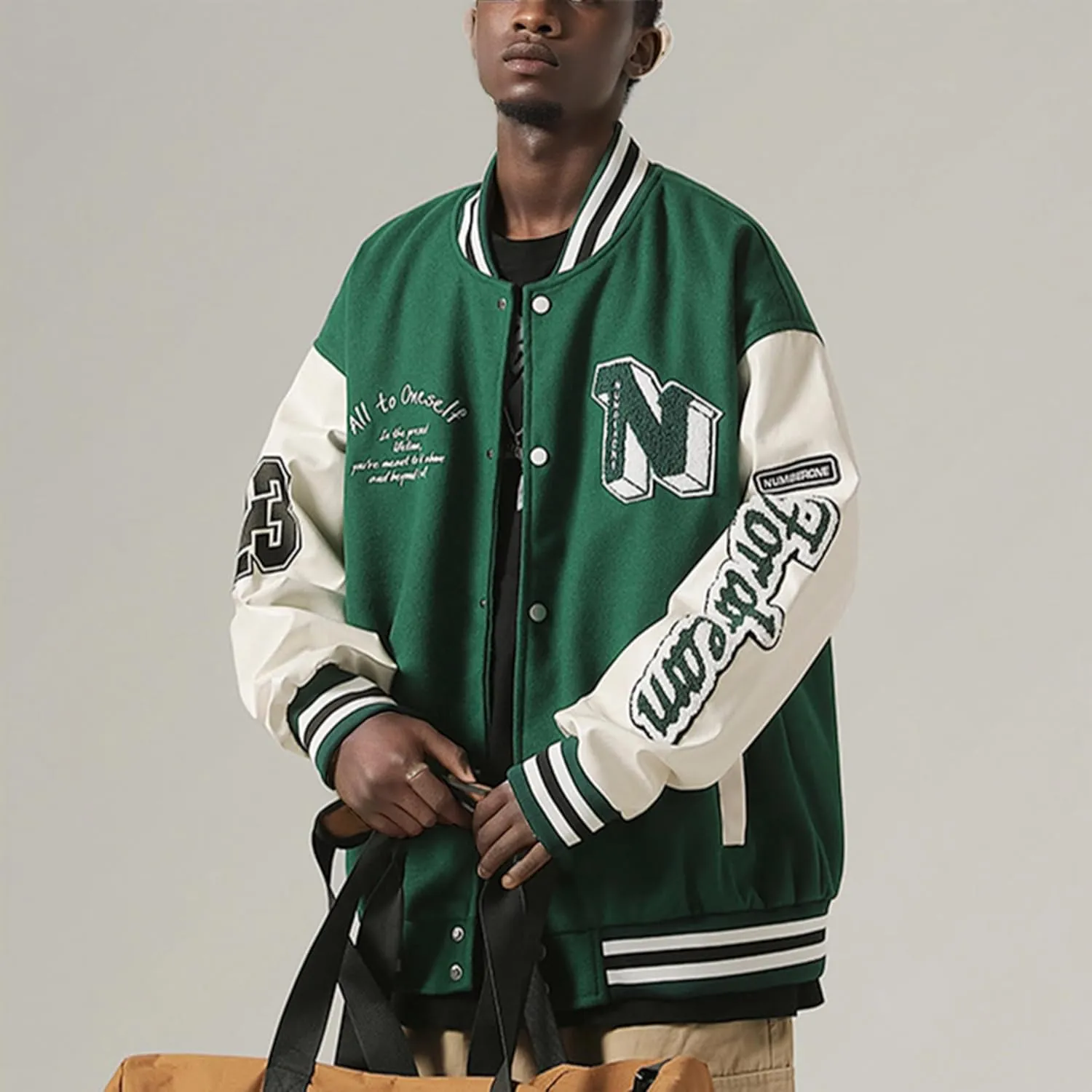 Mens Varsity Letterman Jackets: Vintage Streetwear Baseball Bomber Jacket for Men Women Casual Leather Sleeves Coat