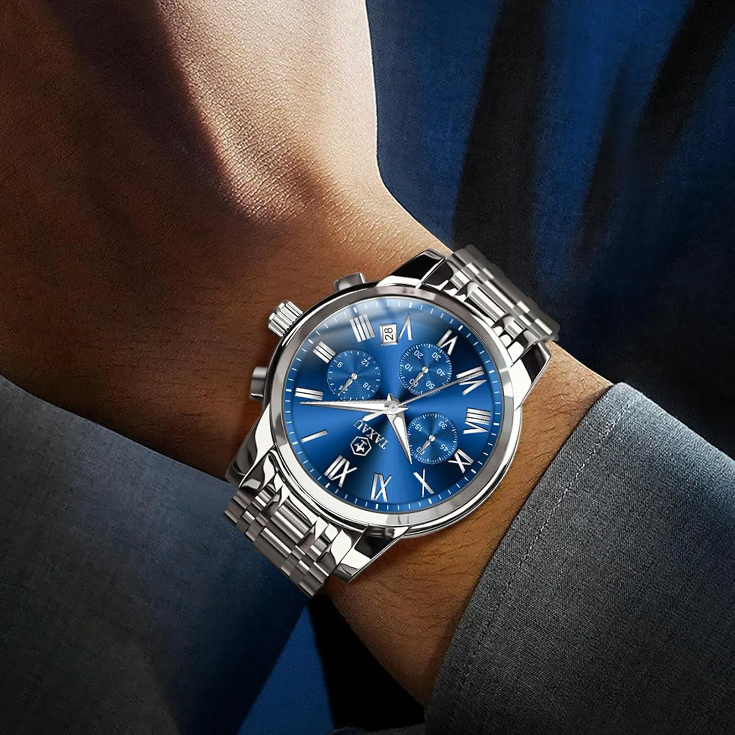 Mens Watch, Luxury Watches for Men, Big Face Watch for Men, Stainless Steel Men's Wrist Watches, Multifunction Waterproof WatchDress Analog Quartz Men's Watches
