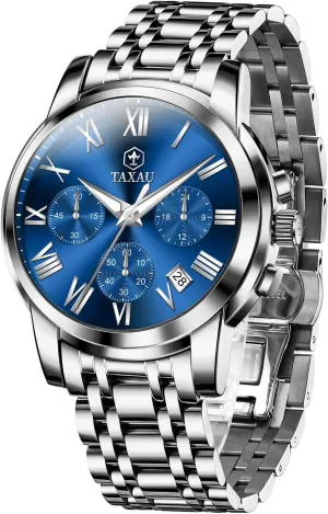 Mens Watch, Luxury Watches for Men, Big Face Watch for Men, Stainless Steel Men's Wrist Watches, Multifunction Waterproof WatchDress Analog Quartz Men's Watches