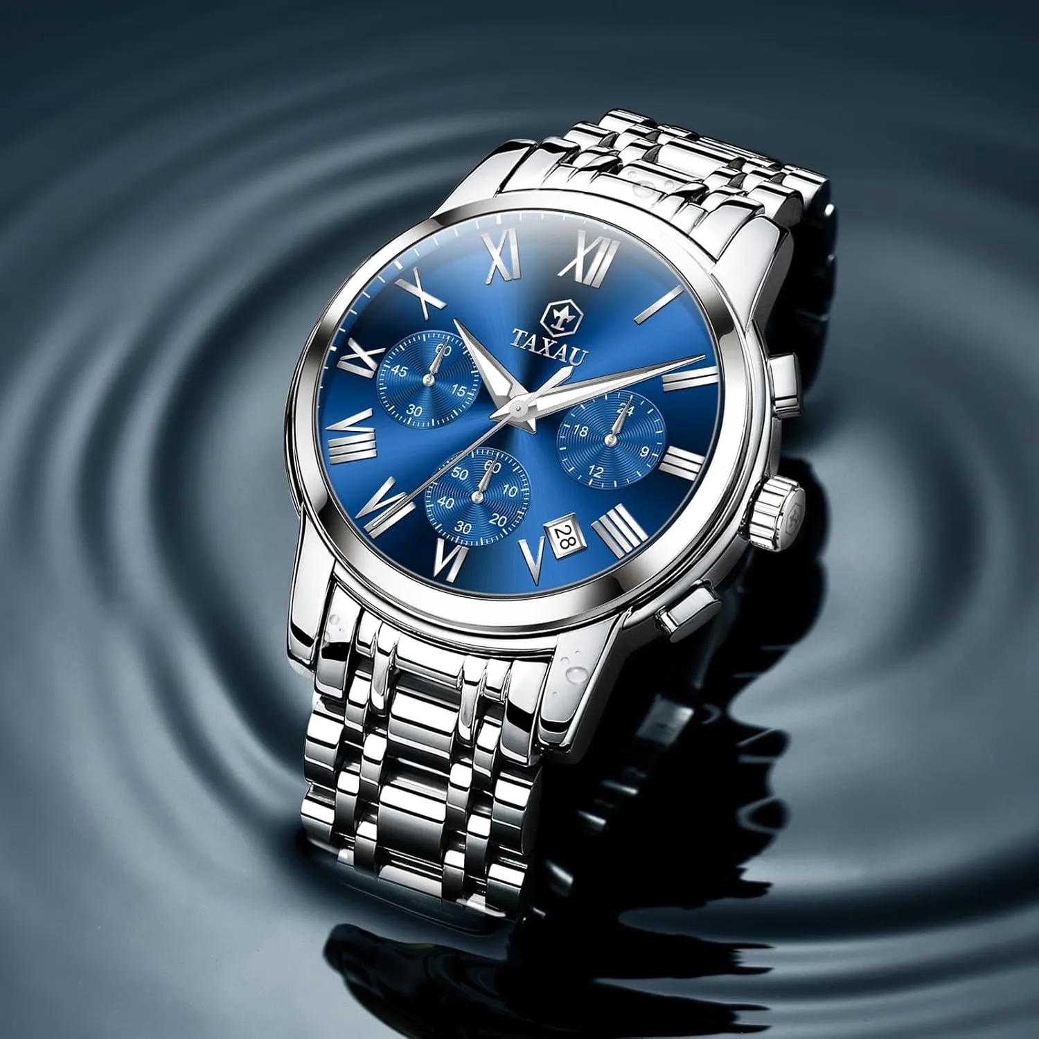 Mens Watch, Luxury Watches for Men, Big Face Watch for Men, Stainless Steel Men's Wrist Watches, Multifunction Waterproof WatchDress Analog Quartz Men's Watches