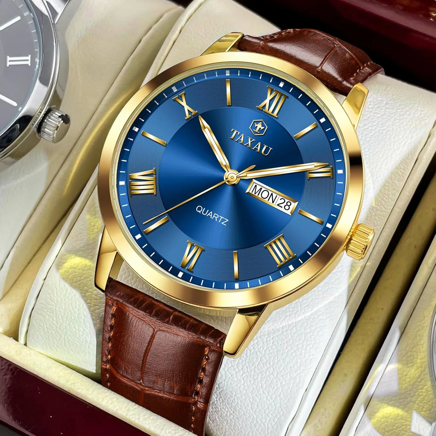 Men's Watches - Fashion Casual Leather Watches Big Face Easy Read Arabic Numerals Quartz Analog Luminous Waterproof Day Date Classic Luxury Dress Wrist Watches