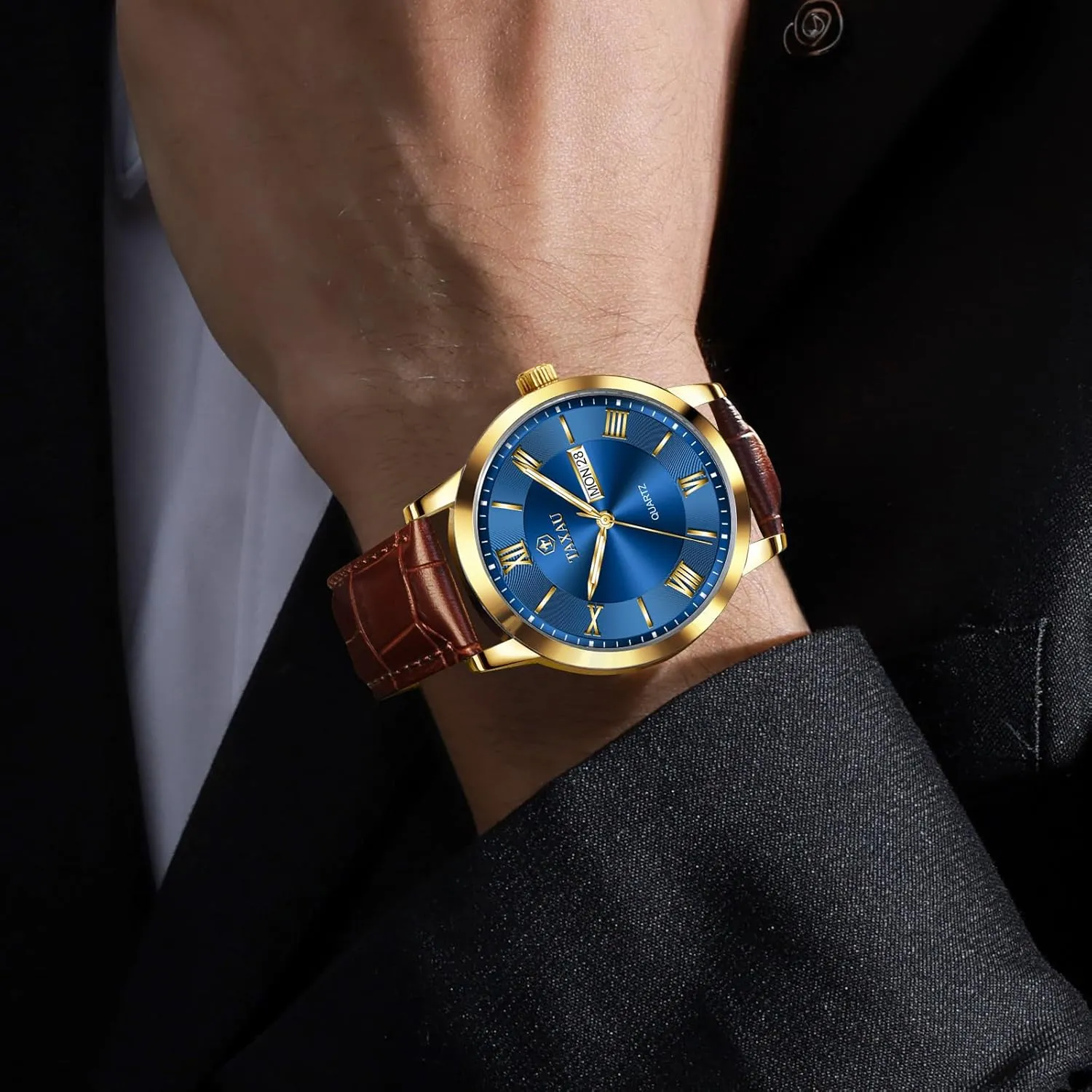 Men's Watches - Fashion Casual Leather Watches Big Face Easy Read Arabic Numerals Quartz Analog Luminous Waterproof Day Date Classic Luxury Dress Wrist Watches
