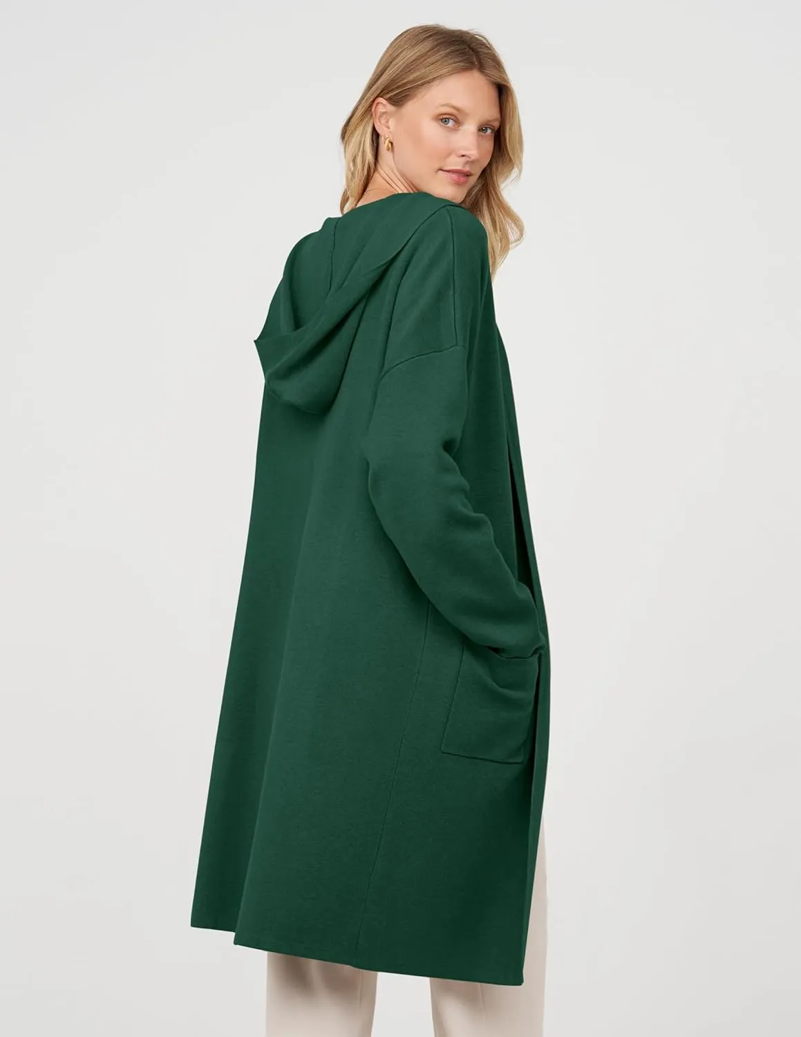 MEROKEETY Long Hooded Cardigan Sweaters for Women Oversized Open Front Coatigan Lady Jacket Coat Pockets