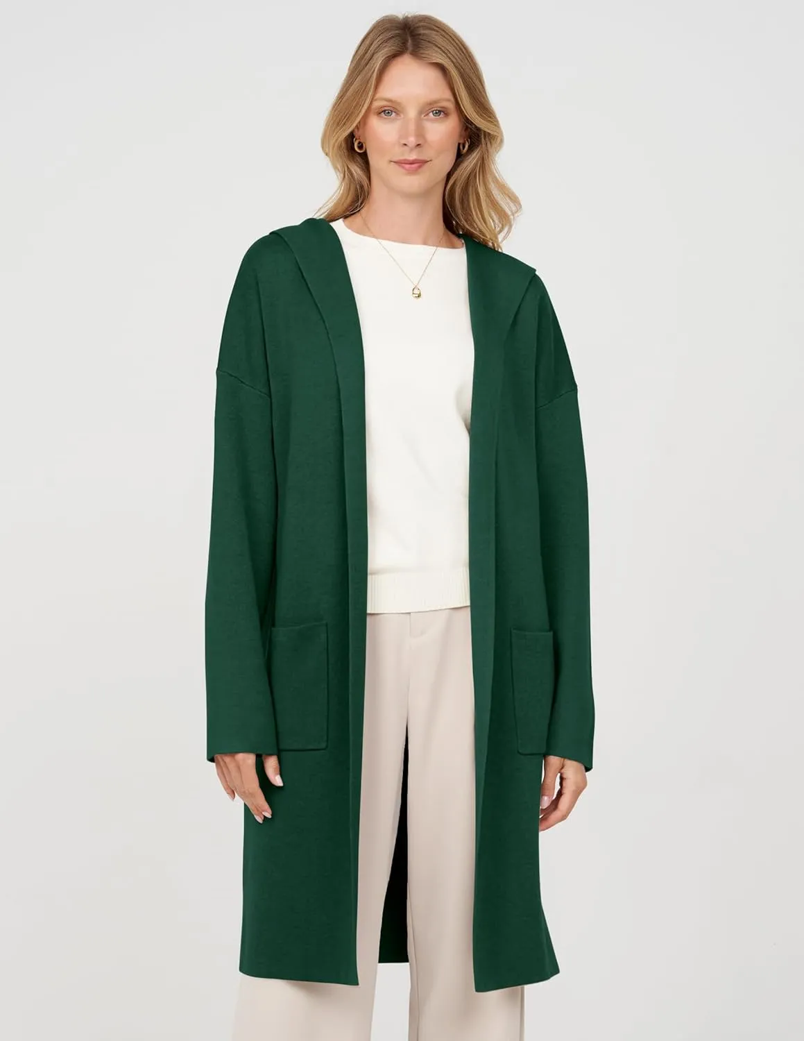 MEROKEETY Long Hooded Cardigan Sweaters for Women Oversized Open Front Coatigan Lady Jacket Coat Pockets