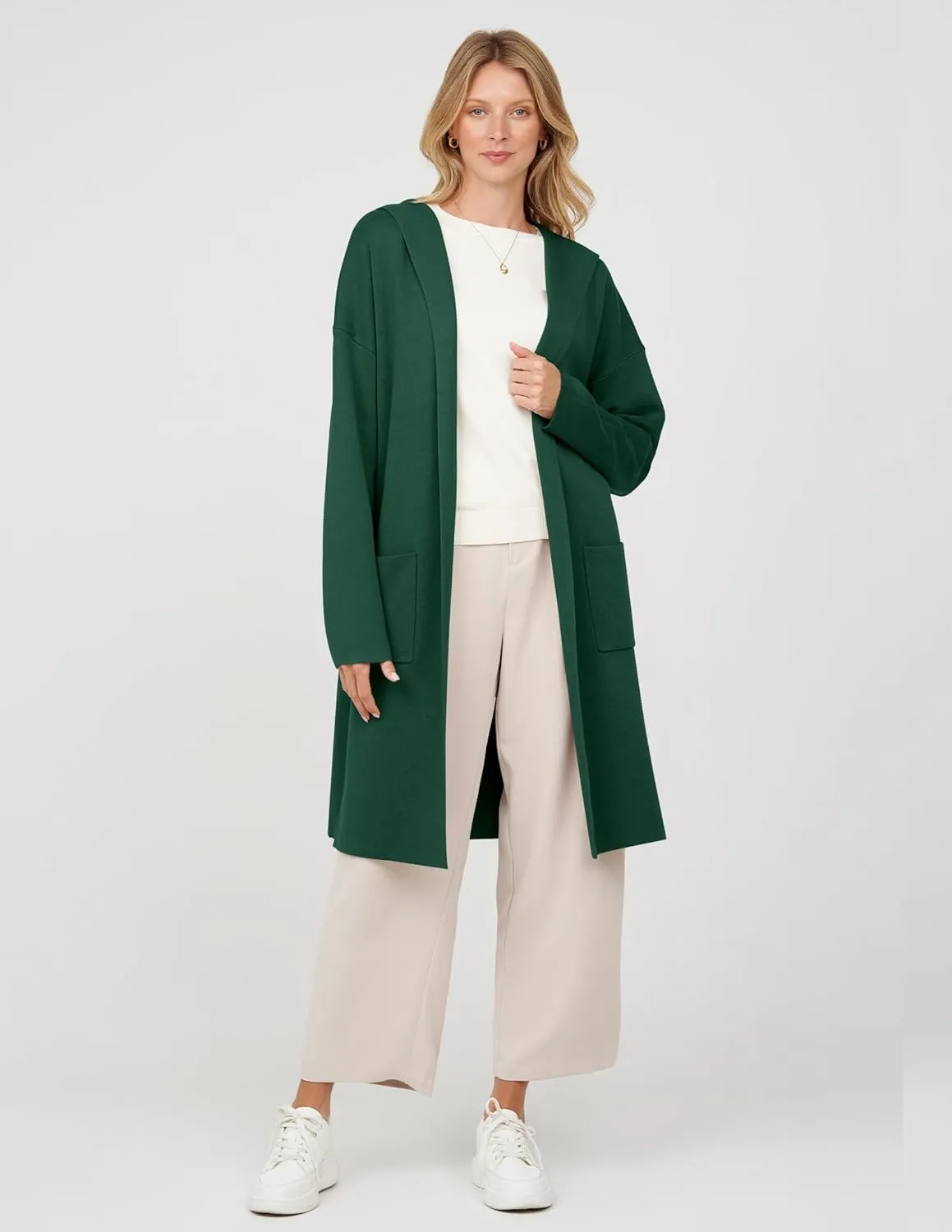 MEROKEETY Long Hooded Cardigan Sweaters for Women Oversized Open Front Coatigan Lady Jacket Coat Pockets
