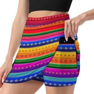 Mexican Stripe Shorts Skirt Women Tenis Skirt Light Proof Trouser Skirts High Waist Single Pocket A Line Sport Skorts