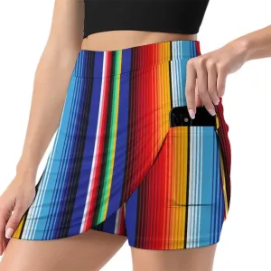 Mexican Stripe Shorts Skirt Women Tenis Skirt Light Proof Trouser Skirts High Waist Single Pocket A Line Sport Skorts
