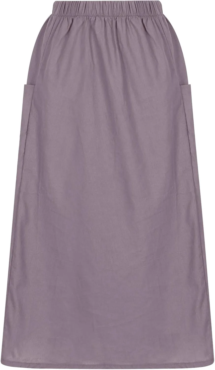midi Skirts for Women High Elastic Waist Linen Half Skirt Casual Comfy Swing Skirts Plain Spring Skirt with Pocket
