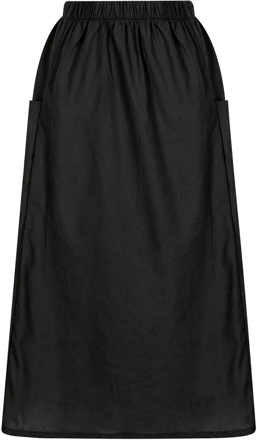 midi Skirts for Women High Elastic Waist Linen Half Skirt Casual Comfy Swing Skirts Plain Spring Skirt with Pocket