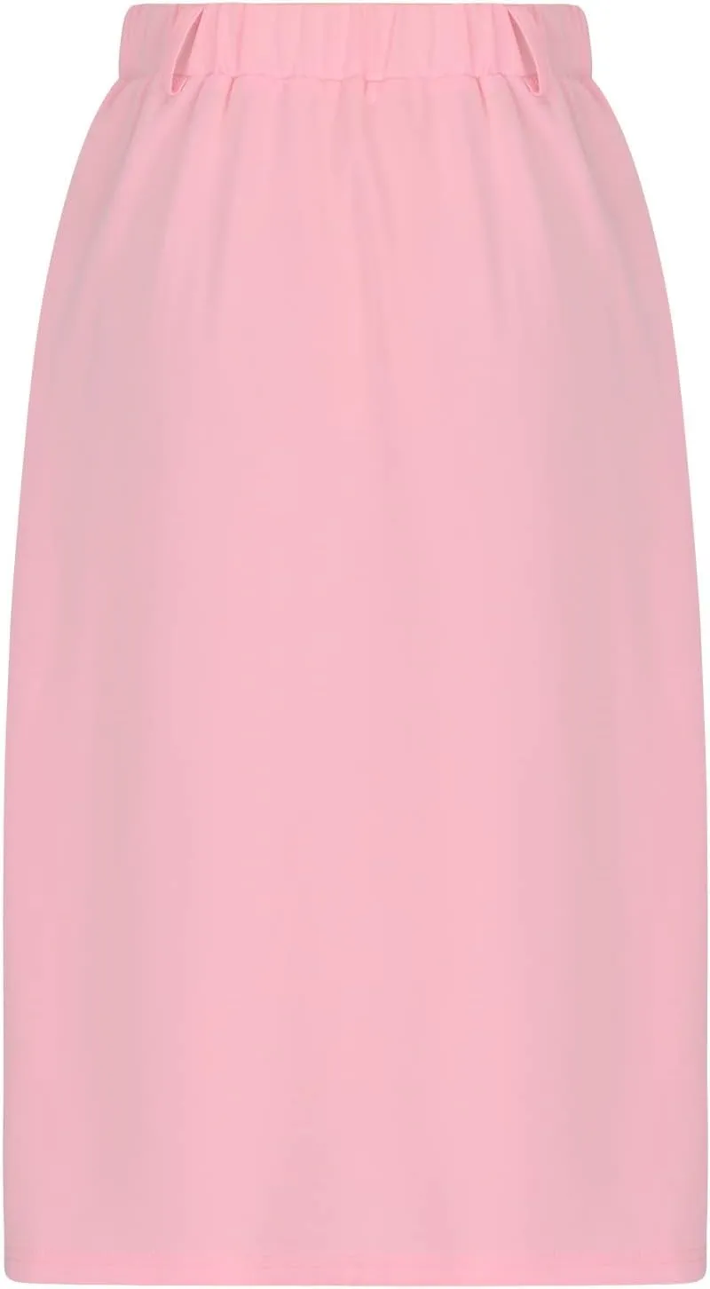 Midi Skirts for Women Spring Fall Button A-Line Skirt Casual Plain Pleated Long Skirts Ruffle Flowy Midi Skirt