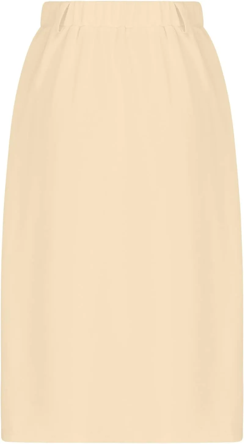 Midi Skirts for Women Spring Fall Button A-Line Skirt Casual Plain Pleated Long Skirts Ruffle Flowy Midi Skirt