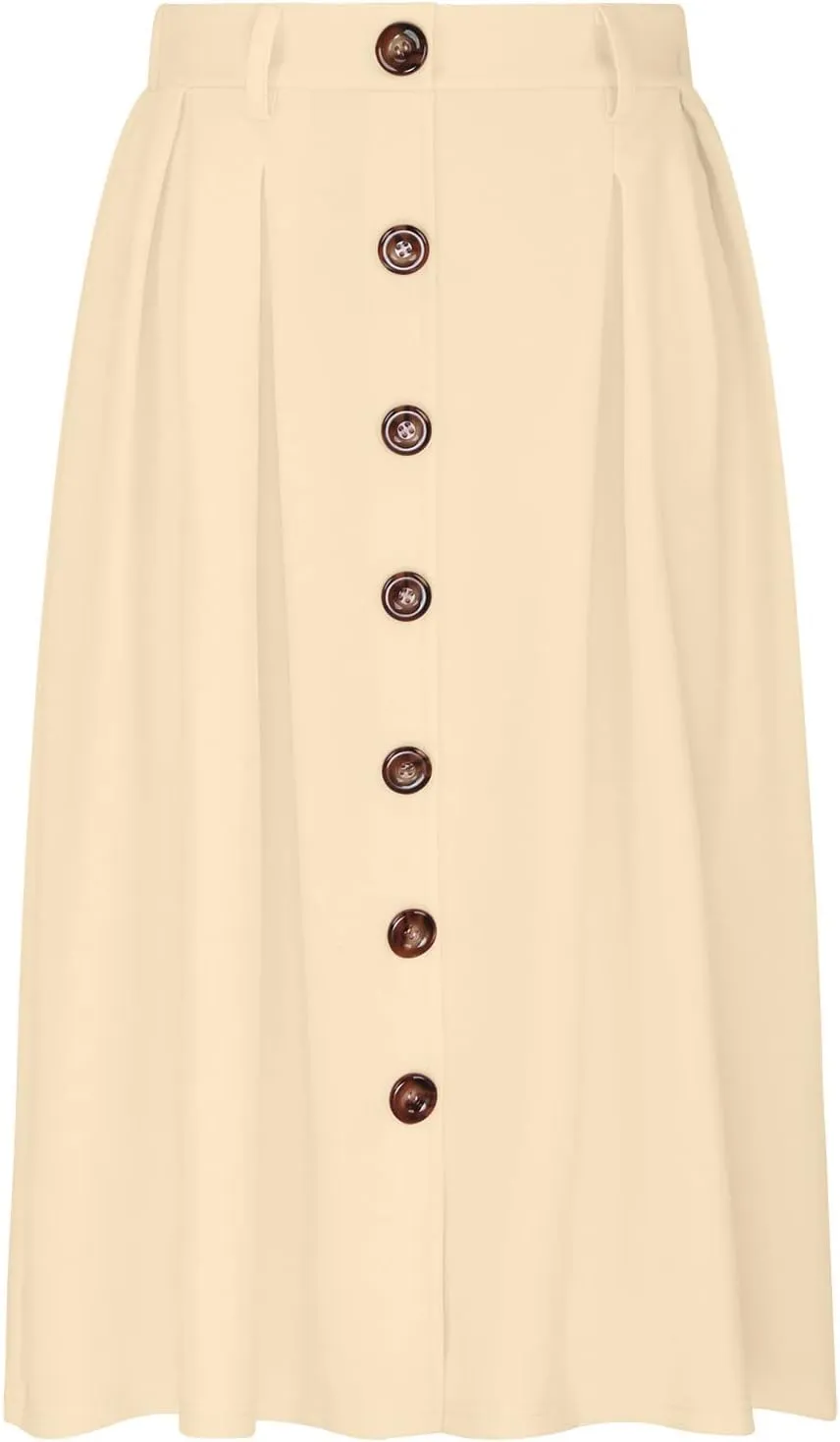 Midi Skirts for Women Spring Fall Button A-Line Skirt Casual Plain Pleated Long Skirts Ruffle Flowy Midi Skirt