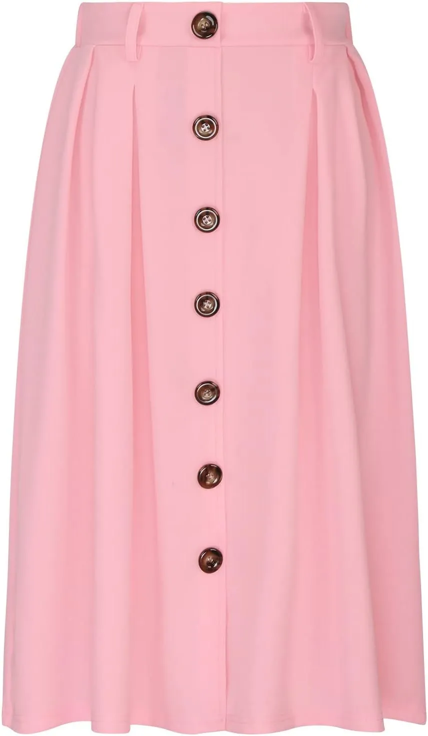Midi Skirts for Women Spring Fall Button A-Line Skirt Casual Plain Pleated Long Skirts Ruffle Flowy Midi Skirt