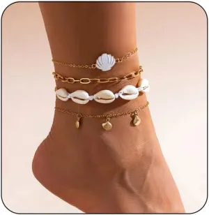 MIFYNN Shell Anklet for Women Boho Layered tassels Shell Anklet Set Adjustable Nature Seashell Pendant Foot Chains Beach Shell Anklet Bracelet Summer Foot Jewelry