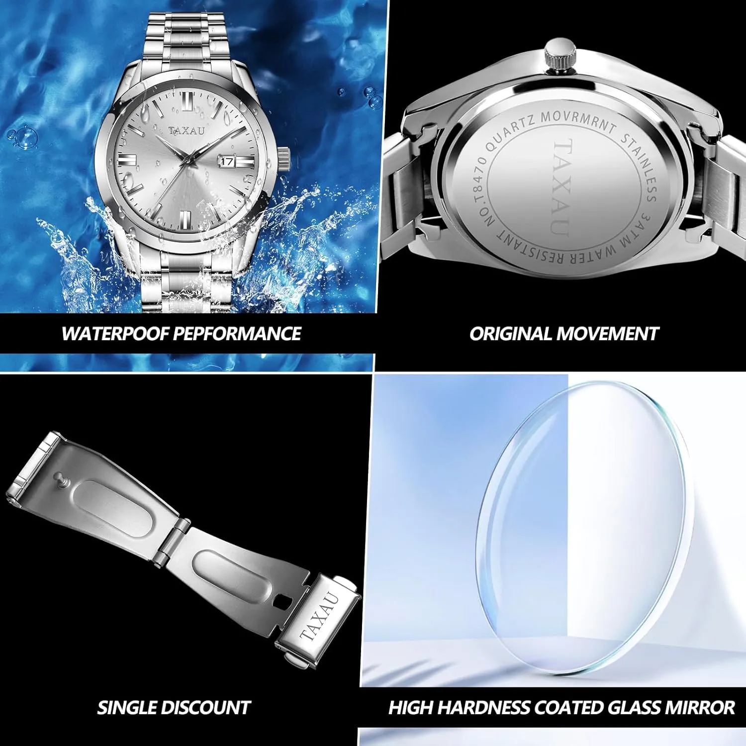 Minimalist Watch for Men Stainless Steel Men's Wrist Watches Waterproof Business Dress Luxury Analog Quartz Men Watch with Big Face & Date