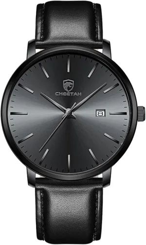 Minimalist Waterproof Quartz Watches for Men with Leather Strap, Auto Date