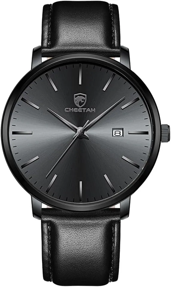 Minimalist Waterproof Quartz Watches for Men with Leather Strap, Auto Date