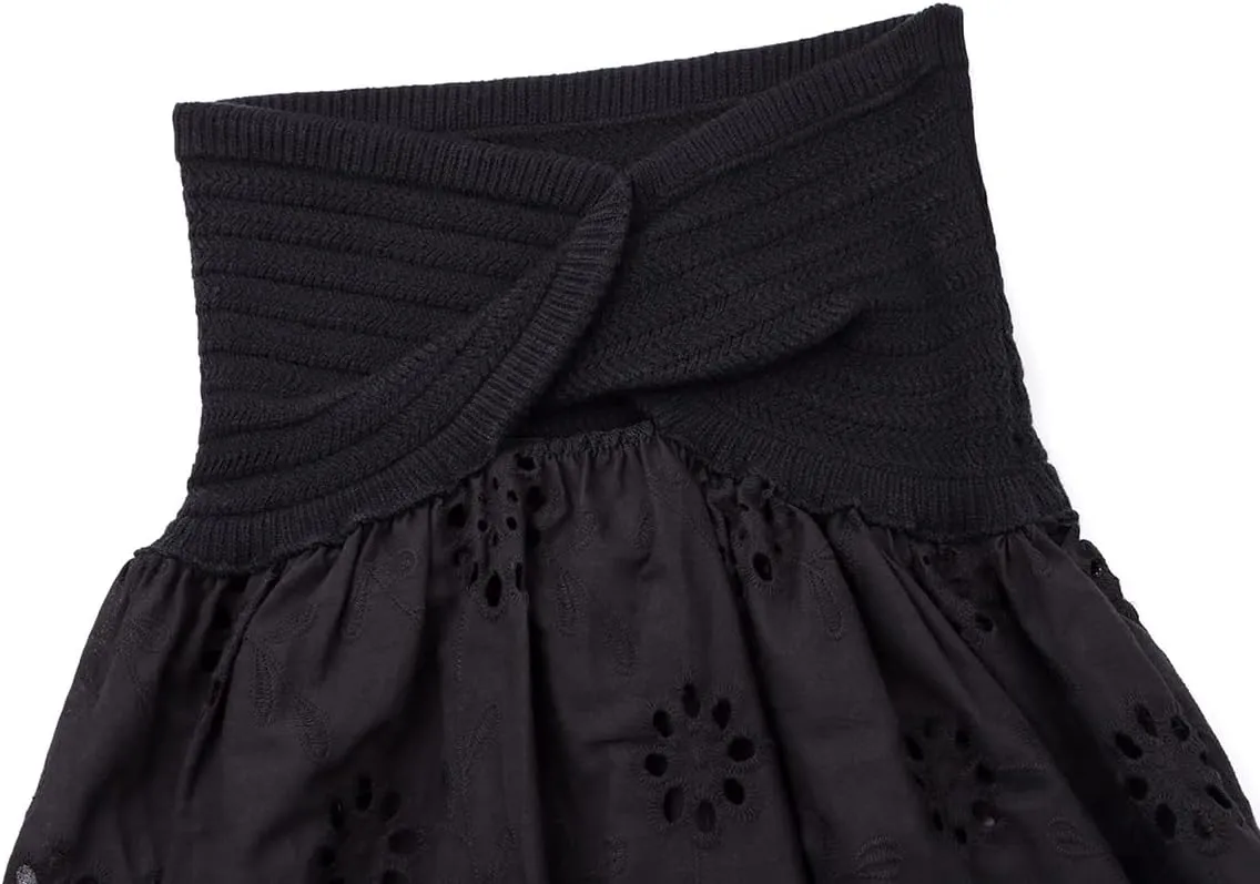 MISSACTIVER Women Twist Knot Knit Bandeau Tube Top Embroidery Strapless Off Shoulder Backless Hollow Crop Tank Corset Top