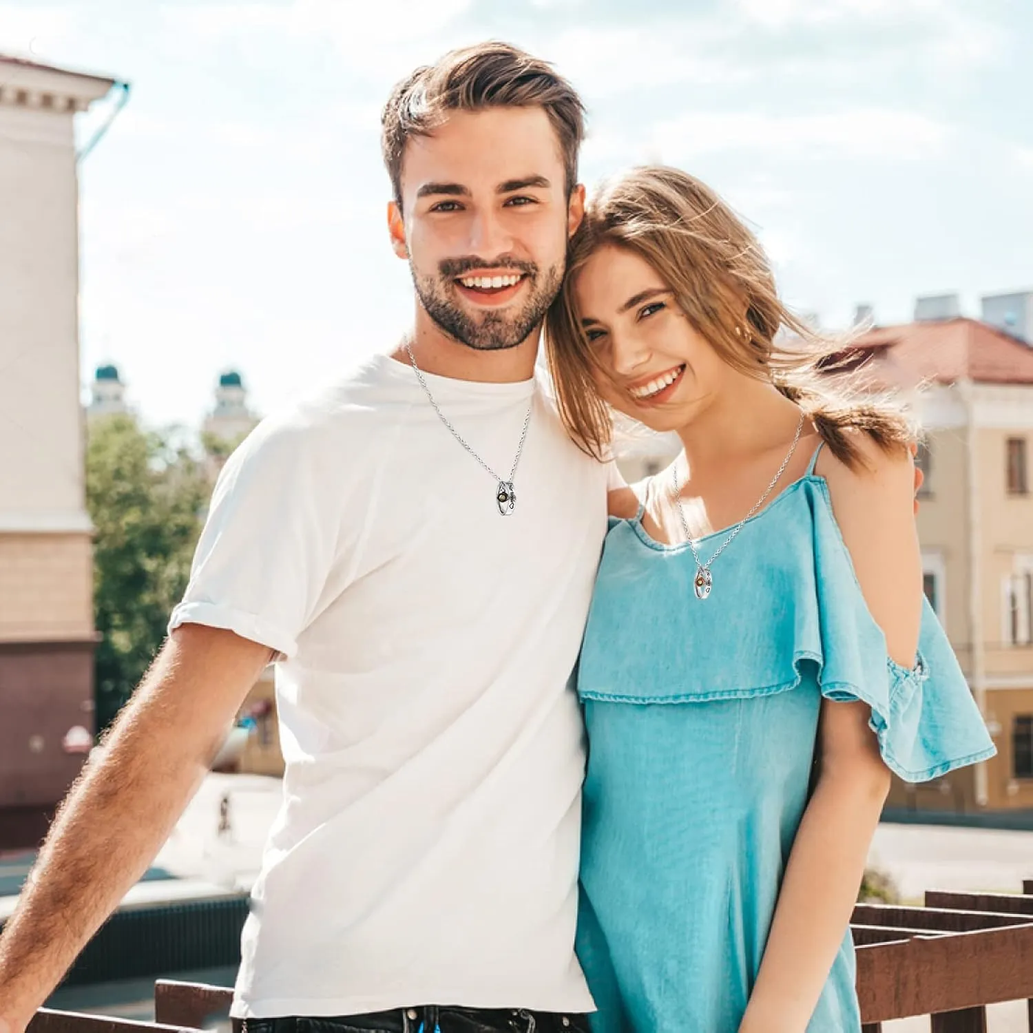 MJartoria Matching Necklaces for Couples, His and Hers Engraved Rhinestone Ring Pendant Necklace Gifts for Boyfriends Girlfriends